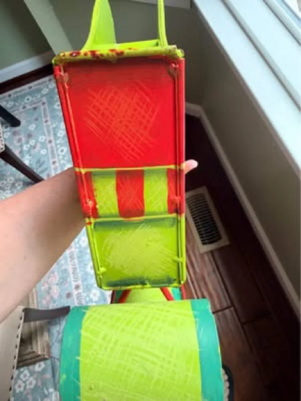 Metal Red and Lime Green Decorative Sleigh